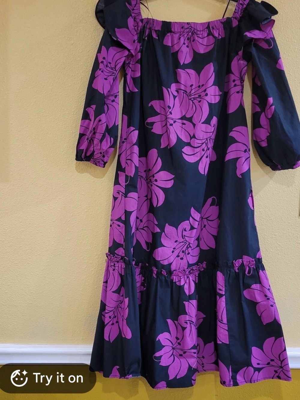 Who What Wear Black Dress with Purple Floral Print